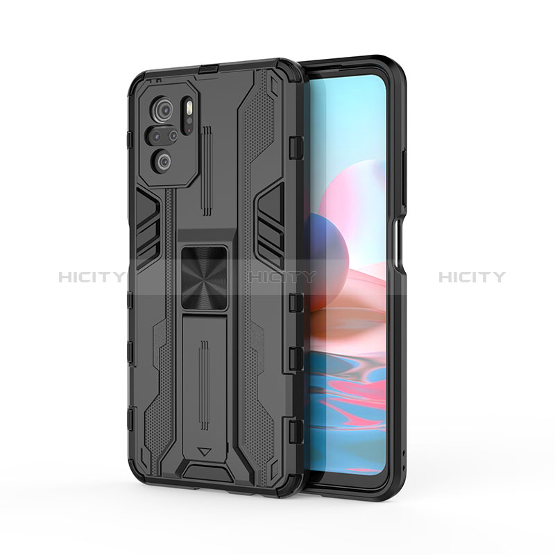 Funda Bumper Silicona y Plastico Mate Carcasa con Magnetico Soporte KC2 para Xiaomi Redmi Note 10 4G