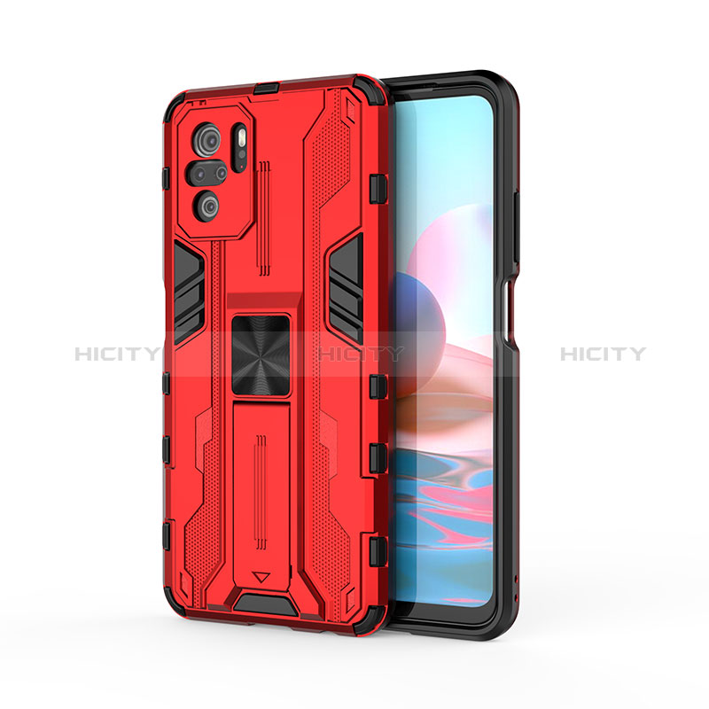 Funda Bumper Silicona y Plastico Mate Carcasa con Magnetico Soporte KC2 para Xiaomi Redmi Note 10 4G