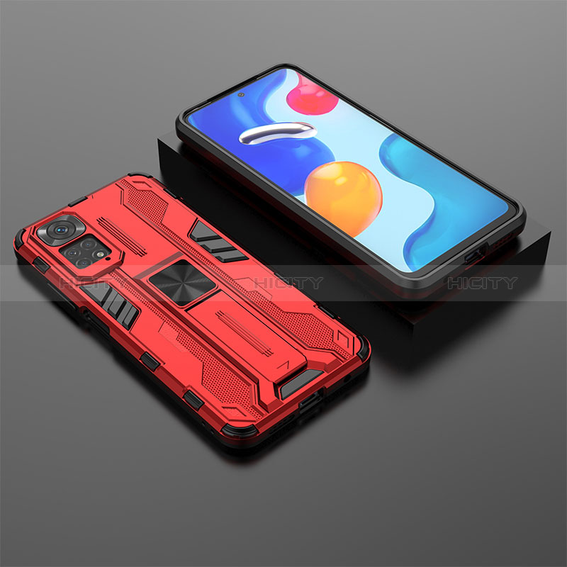 Funda Bumper Silicona y Plastico Mate Carcasa con Magnetico Soporte KC2 para Xiaomi Redmi Note 11 4G (2022) Rojo