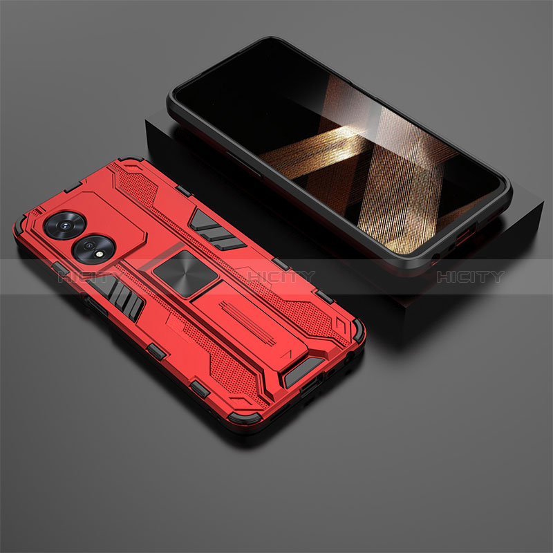 Funda Bumper Silicona y Plastico Mate Carcasa con Magnetico Soporte KC3 para Huawei Honor X5 Plus Rojo