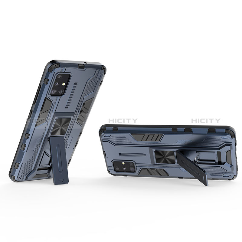 Funda Bumper Silicona y Plastico Mate Carcasa con Magnetico Soporte KC3 para Samsung Galaxy A51 4G Azul