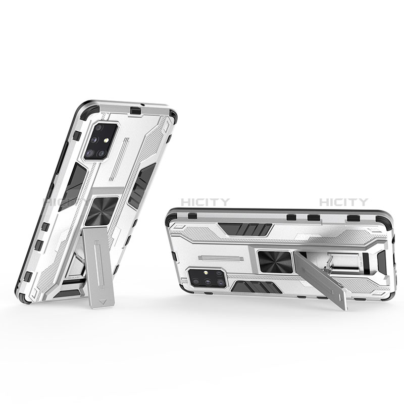 Funda Bumper Silicona y Plastico Mate Carcasa con Magnetico Soporte KC3 para Samsung Galaxy A51 5G Blanco