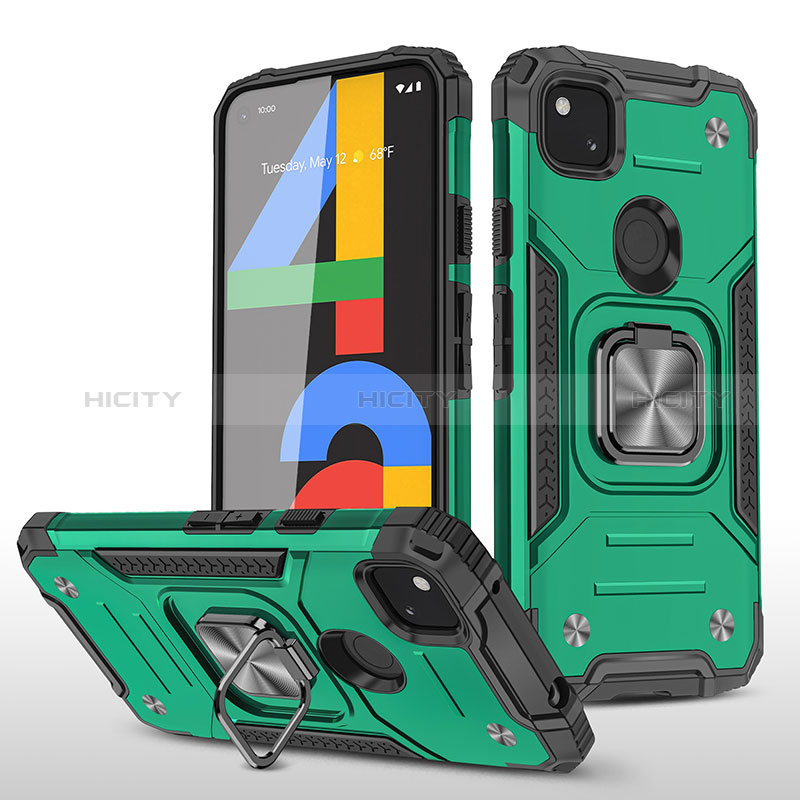 Funda Bumper Silicona y Plastico Mate Carcasa con Magnetico Soporte MQ1 para Google Pixel 4a Verde Noche