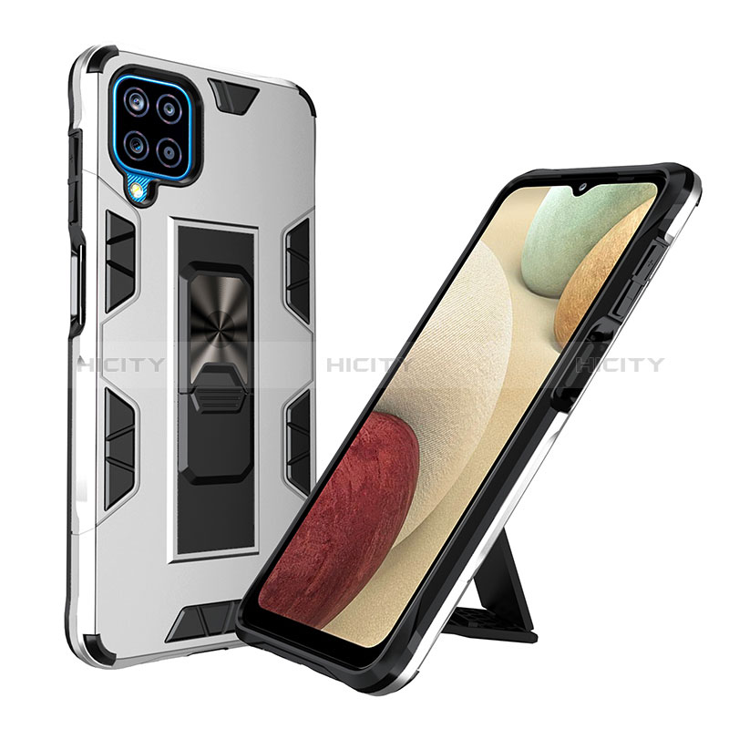 Funda Bumper Silicona y Plastico Mate Carcasa con Magnetico Soporte MQ1 para Samsung Galaxy A12 Nacho