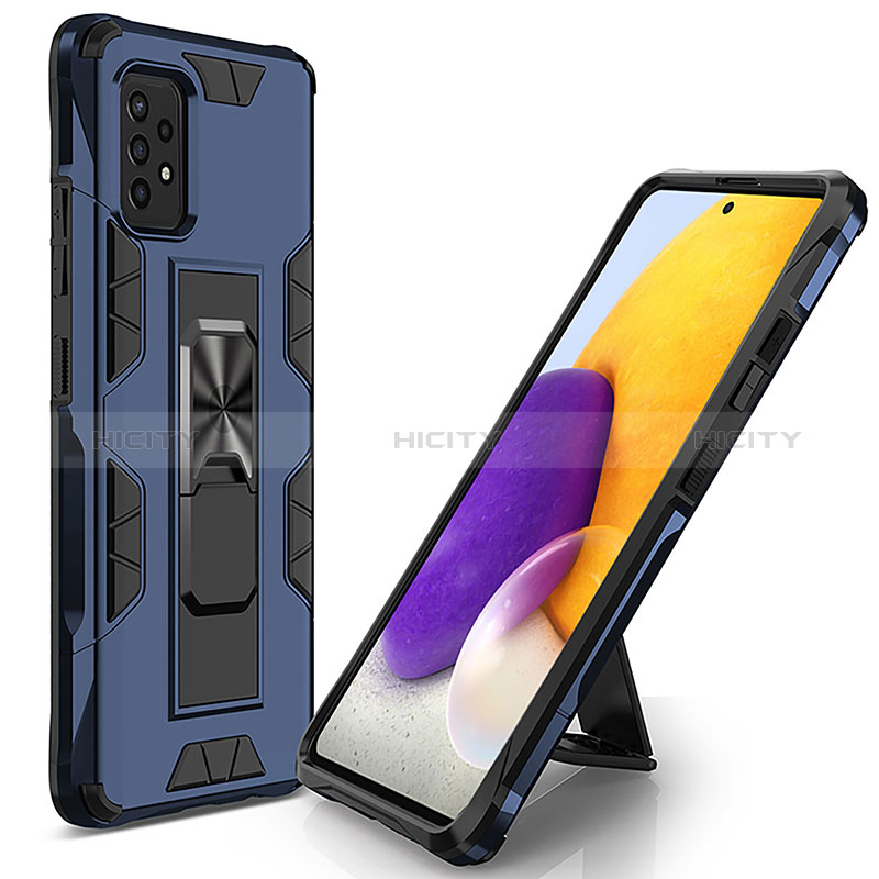 Funda Bumper Silicona y Plastico Mate Carcasa con Magnetico Soporte MQ1 para Samsung Galaxy A52s 5G Azul