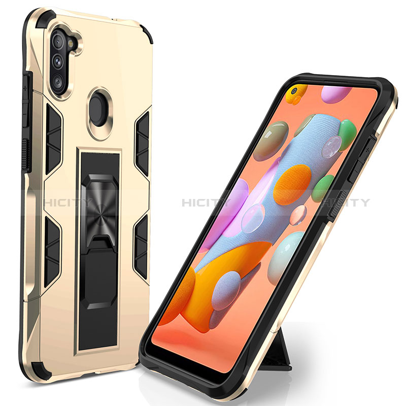 Funda Bumper Silicona y Plastico Mate Carcasa con Magnetico Soporte MQ1 para Samsung Galaxy M11