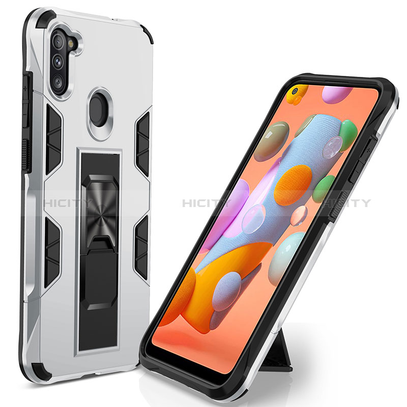 Funda Bumper Silicona y Plastico Mate Carcasa con Magnetico Soporte MQ1 para Samsung Galaxy M11