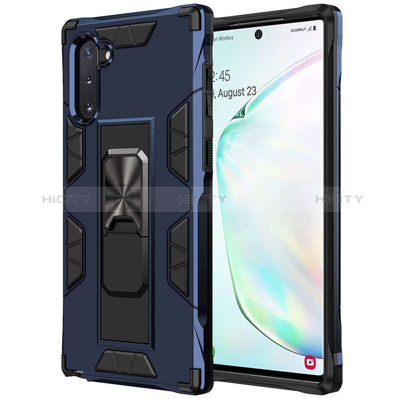 Funda Bumper Silicona y Plastico Mate Carcasa con Magnetico Soporte MQ1 para Samsung Galaxy Note 10 5G Azul
