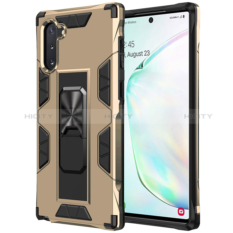Funda Bumper Silicona y Plastico Mate Carcasa con Magnetico Soporte MQ1 para Samsung Galaxy Note 10 5G Oro