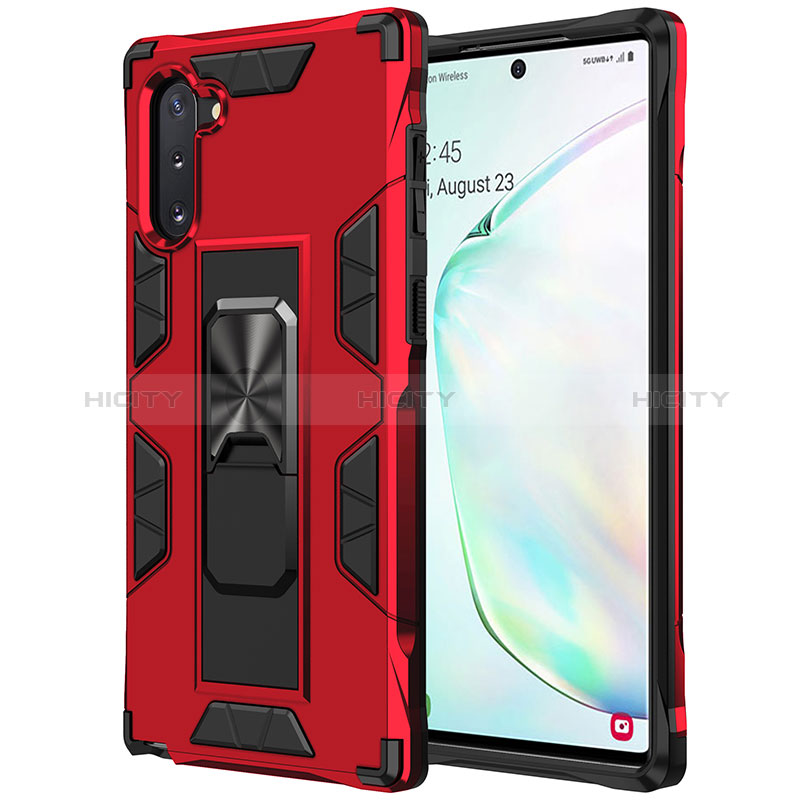 Funda Bumper Silicona y Plastico Mate Carcasa con Magnetico Soporte MQ1 para Samsung Galaxy Note 10 5G Rojo