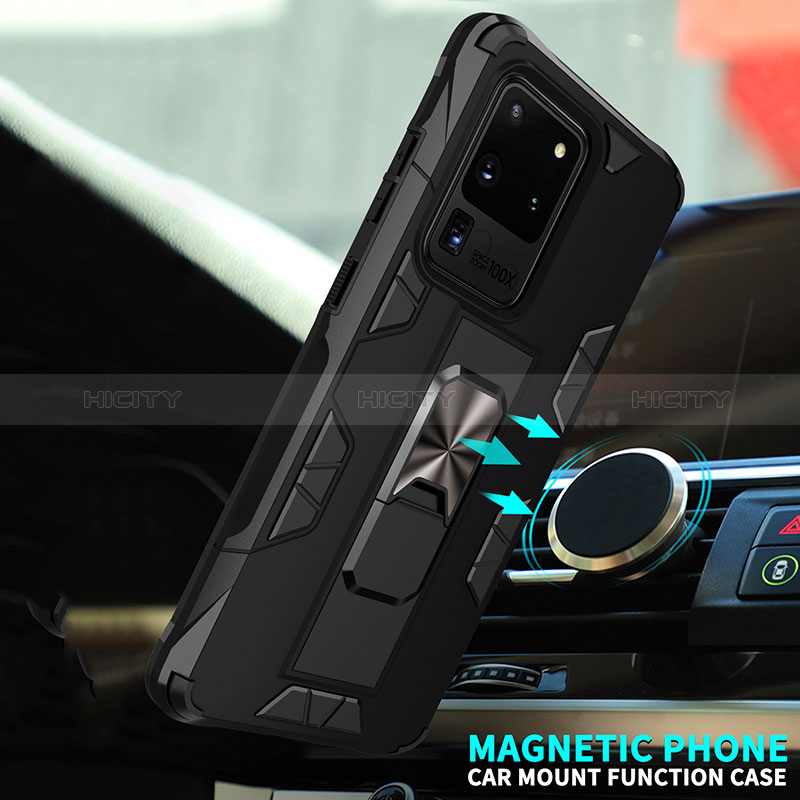 Funda Bumper Silicona y Plastico Mate Carcasa con Magnetico Soporte MQ1 para Samsung Galaxy S20 Ultra