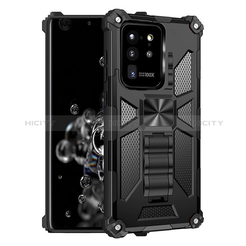 Funda Bumper Silicona y Plastico Mate Carcasa con Magnetico Soporte MQ1 para Samsung Galaxy S20 Ultra 5G Negro