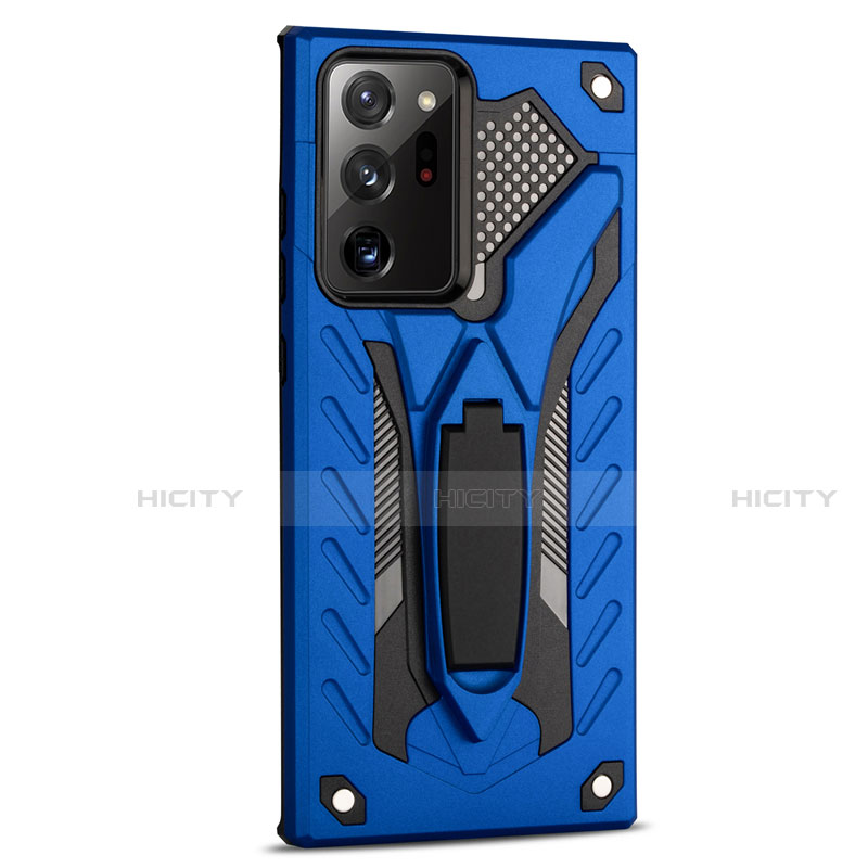 Funda Bumper Silicona y Plastico Mate Carcasa con Magnetico Soporte N03 para Samsung Galaxy Note 20 Ultra 5G Azul
