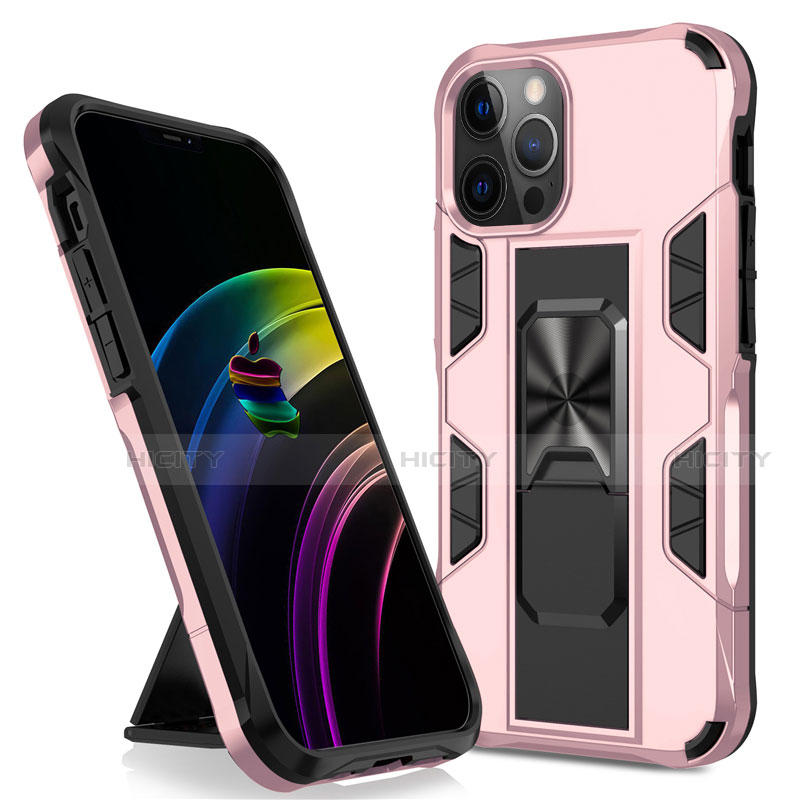 Funda Bumper Silicona y Plastico Mate Carcasa con Magnetico Soporte para Apple iPhone 12 Pro Max