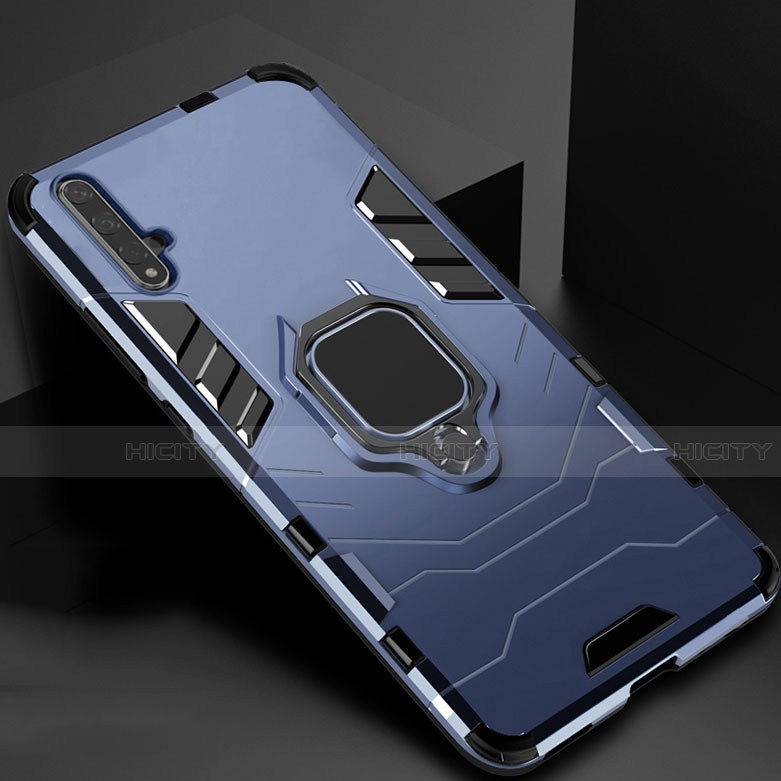 Funda Bumper Silicona y Plastico Mate Carcasa con Magnetico Soporte para Huawei Honor 20 Azul