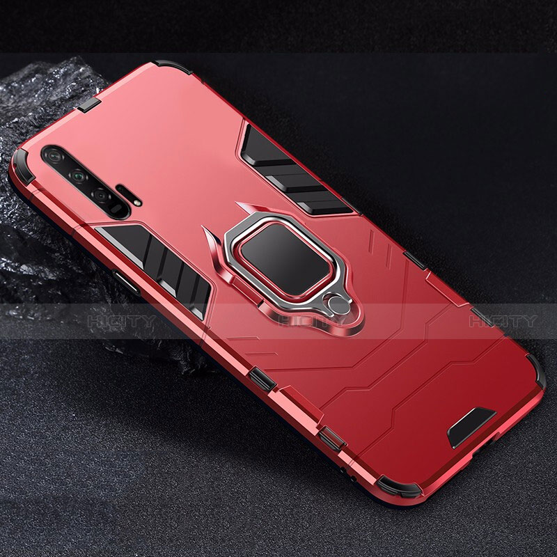 Funda Bumper Silicona y Plastico Mate Carcasa con Magnetico Soporte para Huawei Honor 20 Pro Rojo