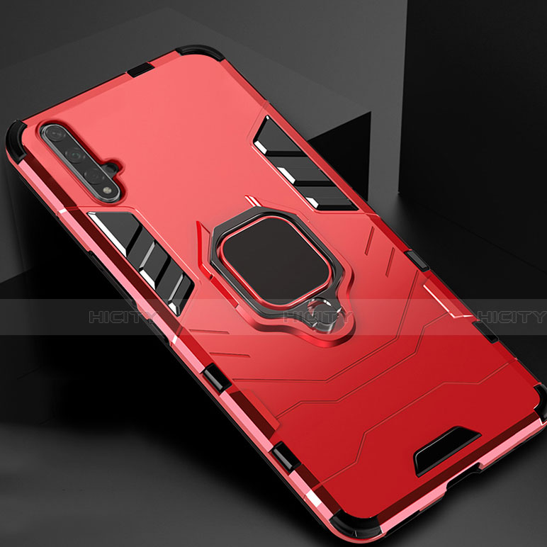 Funda Bumper Silicona y Plastico Mate Carcasa con Magnetico Soporte para Huawei Honor 20 Rojo