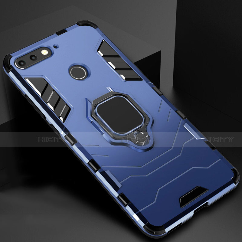 Funda Bumper Silicona y Plastico Mate Carcasa con Magnetico Soporte para Huawei Honor 7A Azul