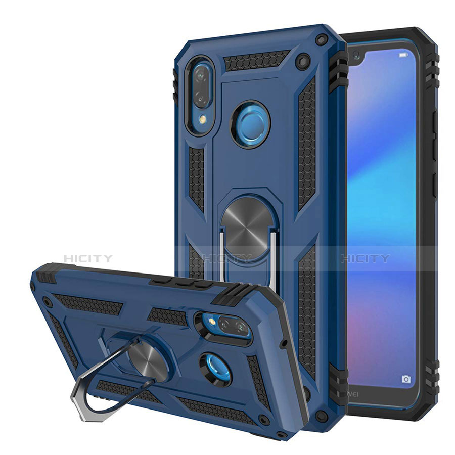 Funda Bumper Silicona y Plastico Mate Carcasa con Magnetico Soporte para Huawei P20 Lite Azul