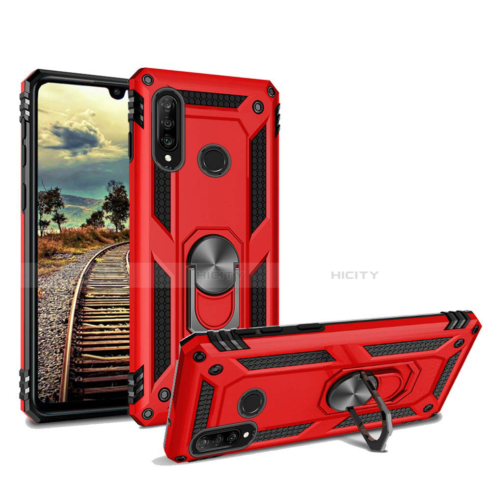 Funda Bumper Silicona y Plastico Mate Carcasa con Magnetico Soporte para Huawei P30 Lite Rojo