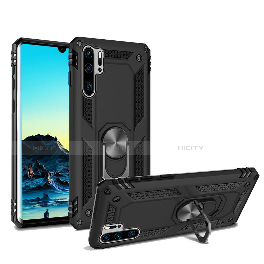 Funda Bumper Silicona y Plastico Mate Carcasa con Magnetico Soporte para Huawei P30 Pro Negro