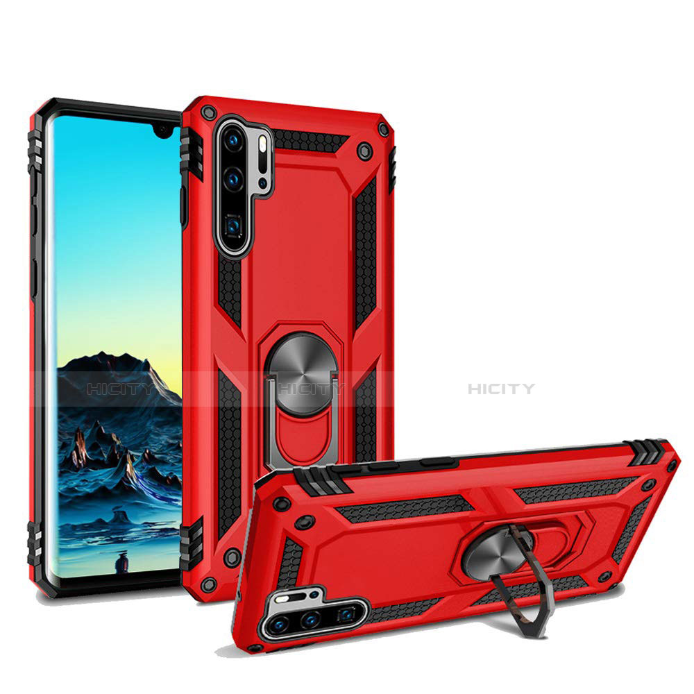 Funda Bumper Silicona y Plastico Mate Carcasa con Magnetico Soporte para Huawei P30 Pro Rojo