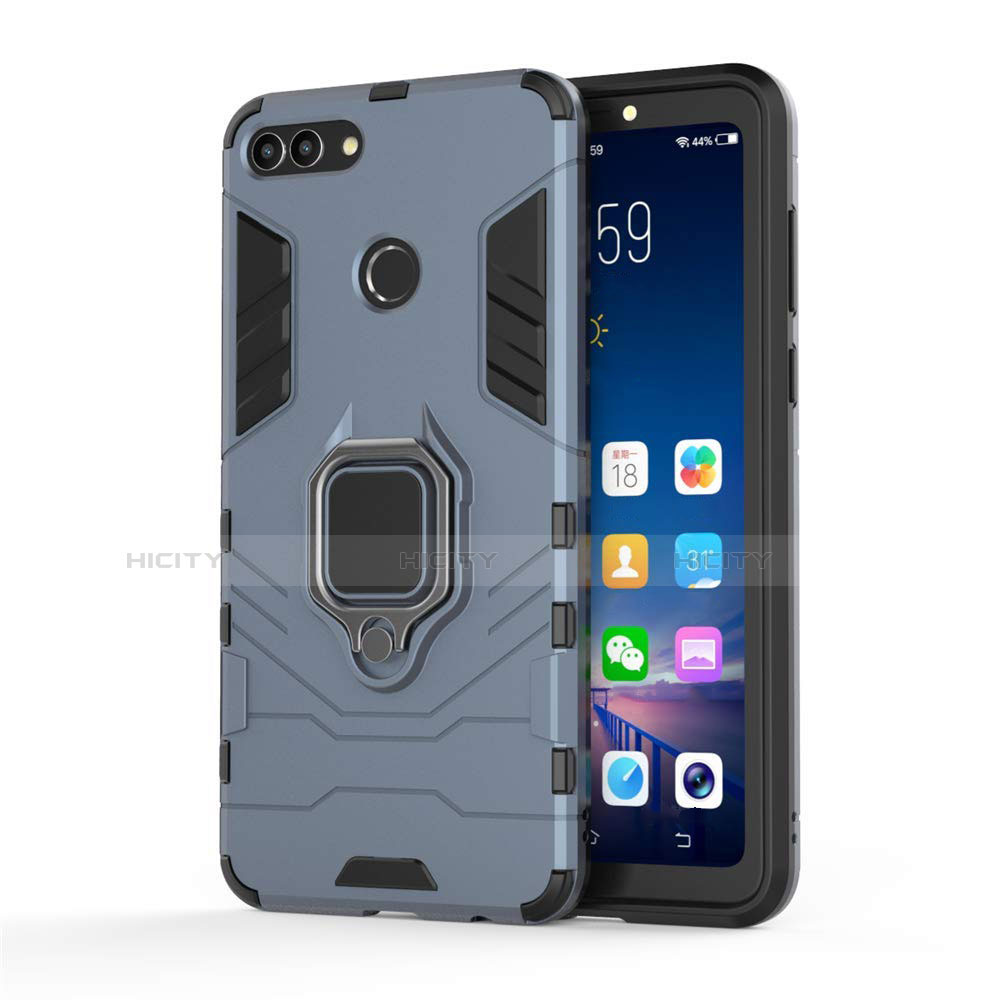 Funda Bumper Silicona y Plastico Mate Carcasa con Magnetico Soporte para Huawei Y9 (2018) Azul