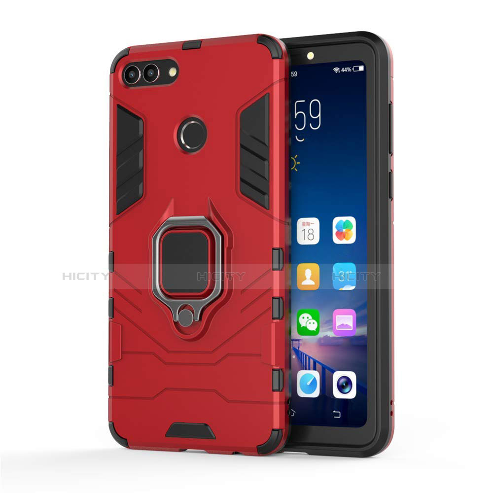 Funda Bumper Silicona y Plastico Mate Carcasa con Magnetico Soporte para Huawei Y9 (2018) Rojo
