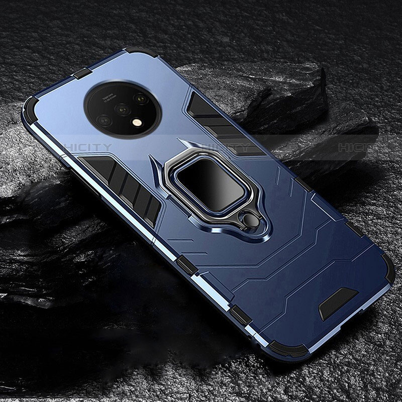 Funda Bumper Silicona y Plastico Mate Carcasa con Magnetico Soporte para OnePlus 7T Azul