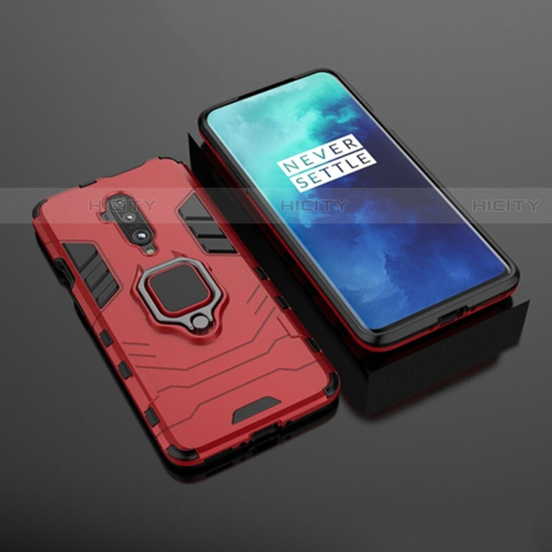 Funda Bumper Silicona y Plastico Mate Carcasa con Magnetico Soporte para OnePlus 7T Pro Rojo