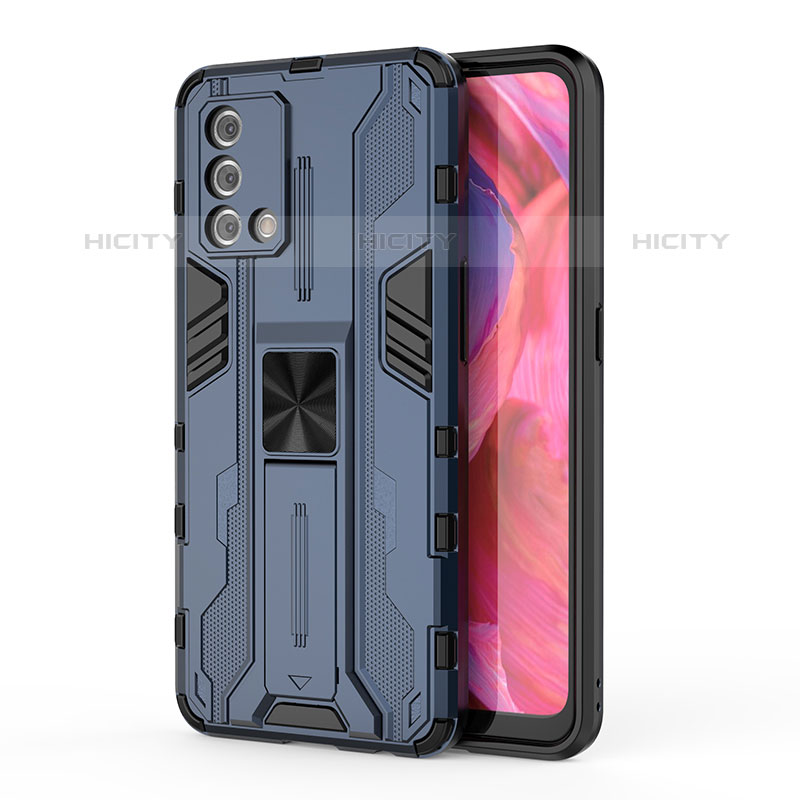 Funda Bumper Silicona y Plastico Mate Carcasa con Magnetico Soporte para Oppo A74 4G Azul