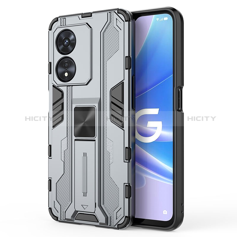 Funda Bumper Silicona y Plastico Mate Carcasa con Magnetico Soporte para Oppo A78 5G Gris