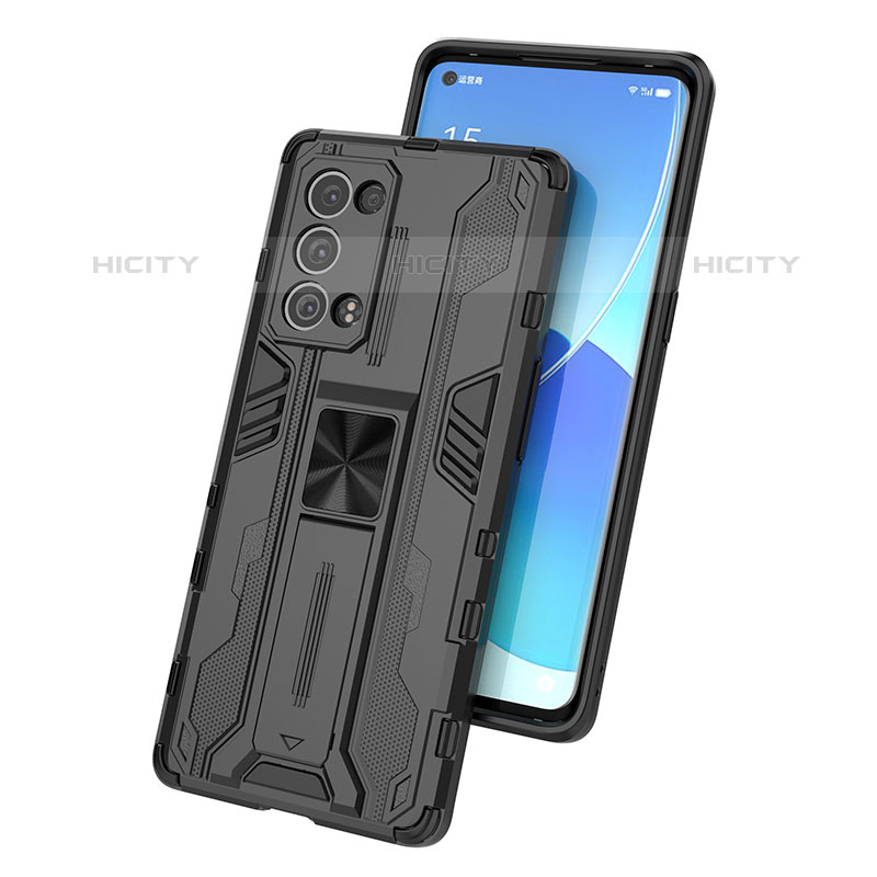 Funda Bumper Silicona y Plastico Mate Carcasa con Magnetico Soporte para Oppo Reno6 Pro 5G