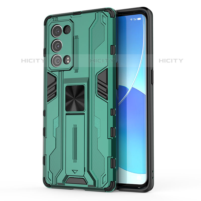 Funda Bumper Silicona y Plastico Mate Carcasa con Magnetico Soporte para Oppo Reno6 Pro 5G