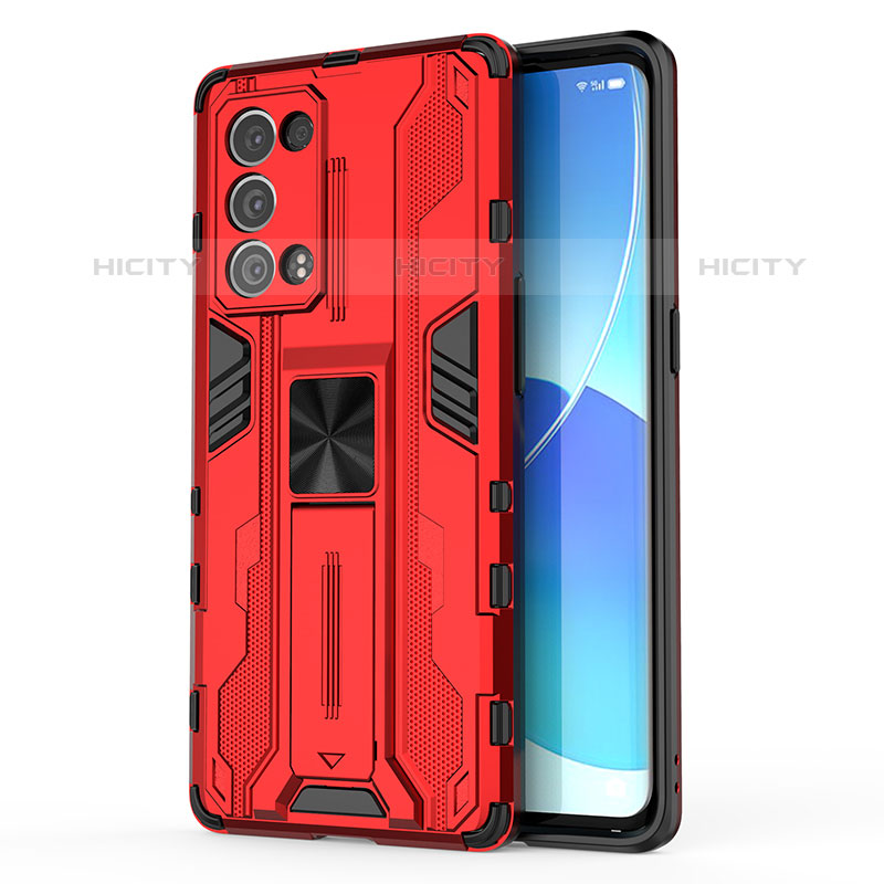 Funda Bumper Silicona y Plastico Mate Carcasa con Magnetico Soporte para Oppo Reno6 Pro 5G