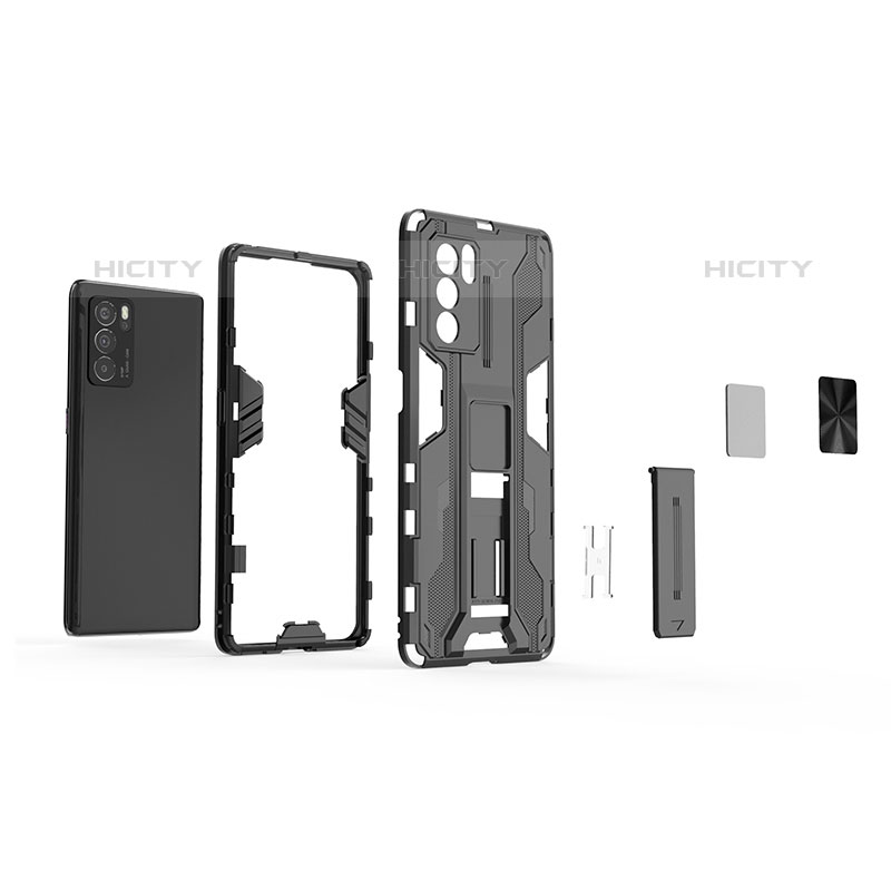 Funda Bumper Silicona y Plastico Mate Carcasa con Magnetico Soporte para Oppo Reno6 Pro 5G India