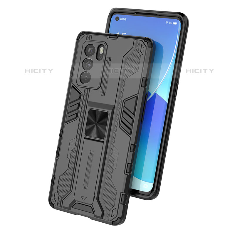 Funda Bumper Silicona y Plastico Mate Carcasa con Magnetico Soporte para Oppo Reno6 Pro 5G India