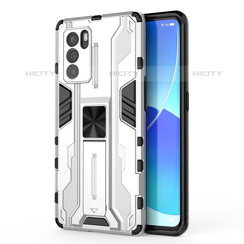 Funda Bumper Silicona y Plastico Mate Carcasa con Magnetico Soporte para Oppo Reno6 Pro 5G India