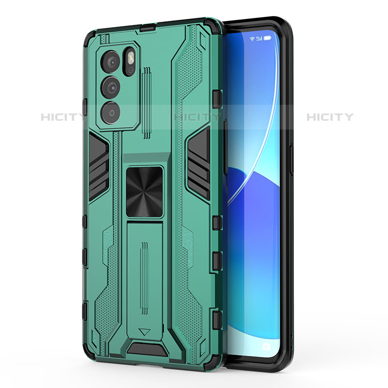 Funda Bumper Silicona y Plastico Mate Carcasa con Magnetico Soporte para Oppo Reno6 Pro 5G India