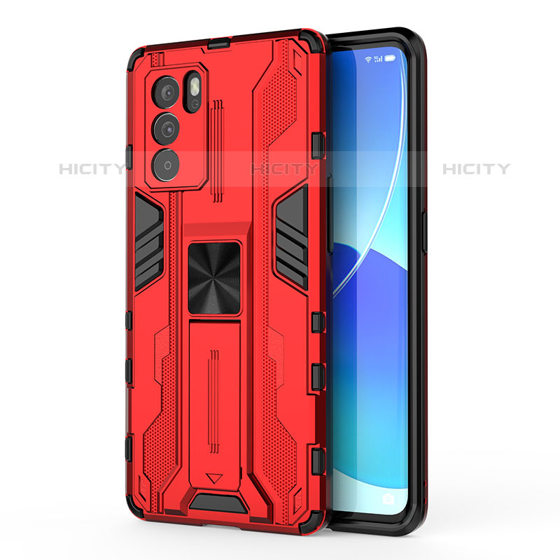 Funda Bumper Silicona y Plastico Mate Carcasa con Magnetico Soporte para Oppo Reno6 Pro 5G India