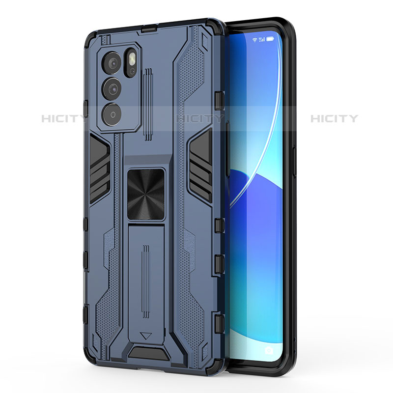 Funda Bumper Silicona y Plastico Mate Carcasa con Magnetico Soporte para Oppo Reno6 Pro 5G India