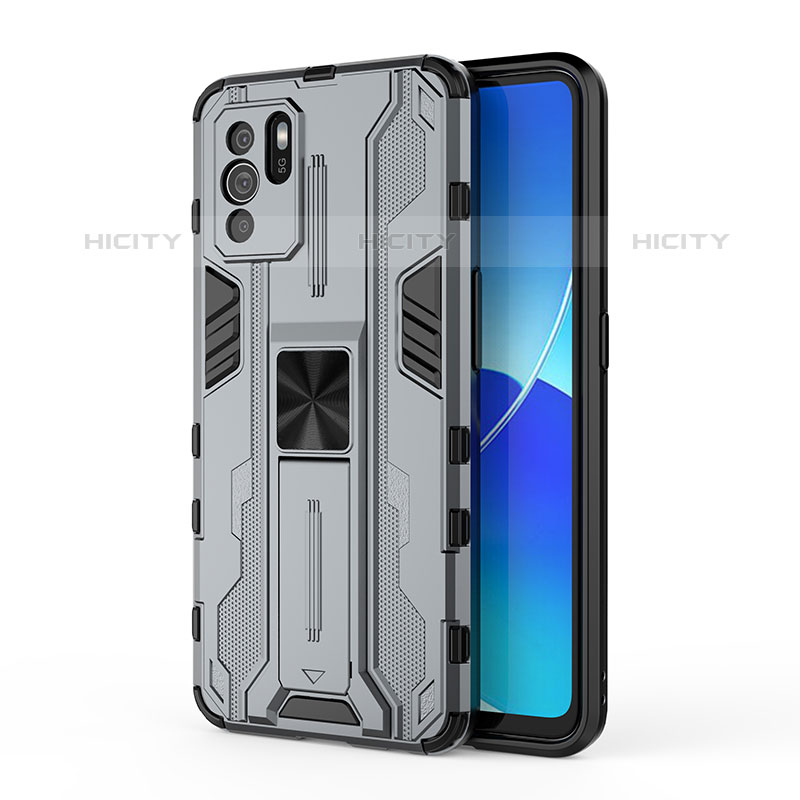 Funda Bumper Silicona y Plastico Mate Carcasa con Magnetico Soporte para Oppo Reno6 Z 5G Gris