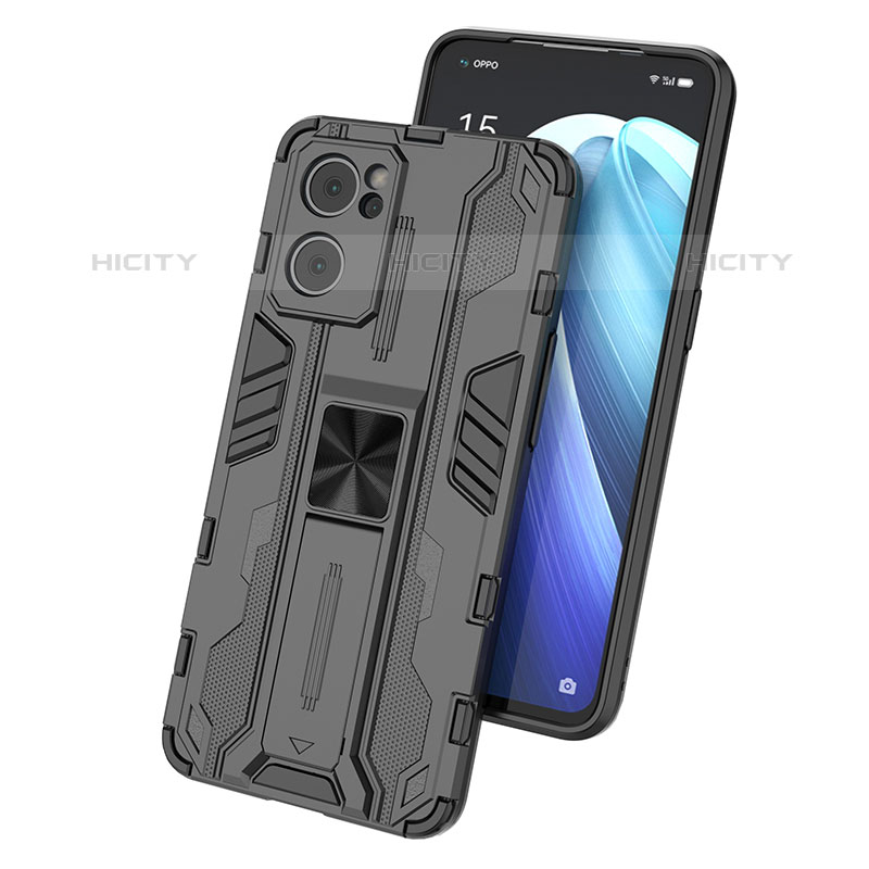 Funda Bumper Silicona y Plastico Mate Carcasa con Magnetico Soporte para Oppo Reno7 5G