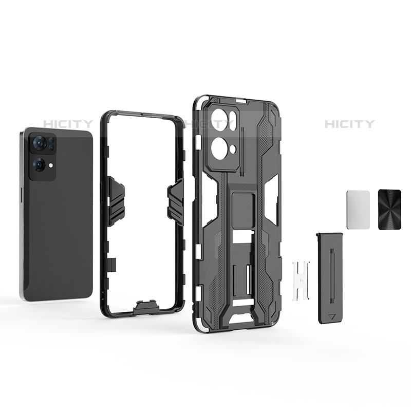 Funda Bumper Silicona y Plastico Mate Carcasa con Magnetico Soporte para Oppo Reno7 Pro 5G