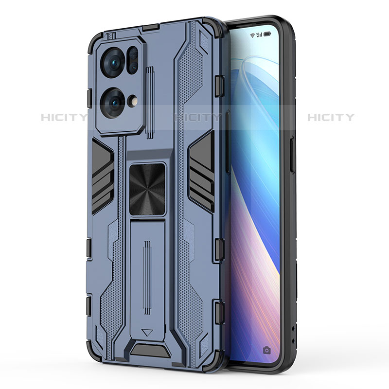 Funda Bumper Silicona y Plastico Mate Carcasa con Magnetico Soporte para Oppo Reno7 Pro 5G