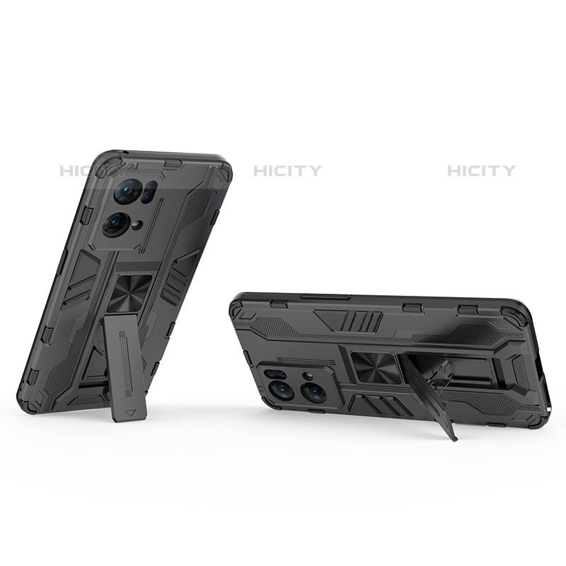 Funda Bumper Silicona y Plastico Mate Carcasa con Magnetico Soporte para Oppo Reno7 Pro 5G