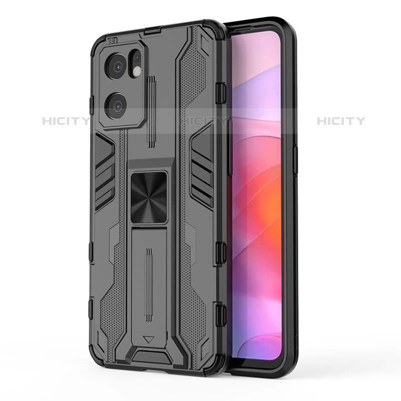 Funda Bumper Silicona y Plastico Mate Carcasa con Magnetico Soporte para Oppo Reno7 SE 5G Negro