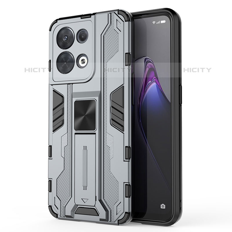 Funda Bumper Silicona y Plastico Mate Carcasa con Magnetico Soporte para Oppo Reno9 5G Gris