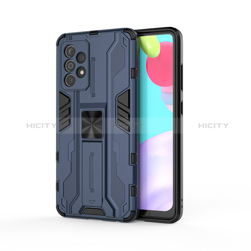 Funda Bumper Silicona y Plastico Mate Carcasa con Magnetico Soporte para Samsung Galaxy A52s 5G Azul