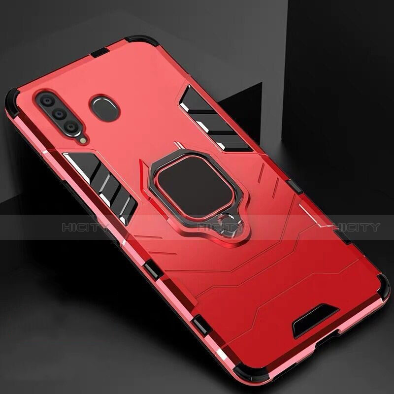 Funda Bumper Silicona y Plastico Mate Carcasa con Magnetico Soporte para Samsung Galaxy A60 Rojo